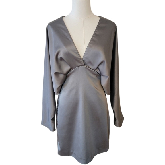NWT Zara Gray Dolman Sleeve Open Back Mini Dress Size Small - Picture 2 of 6